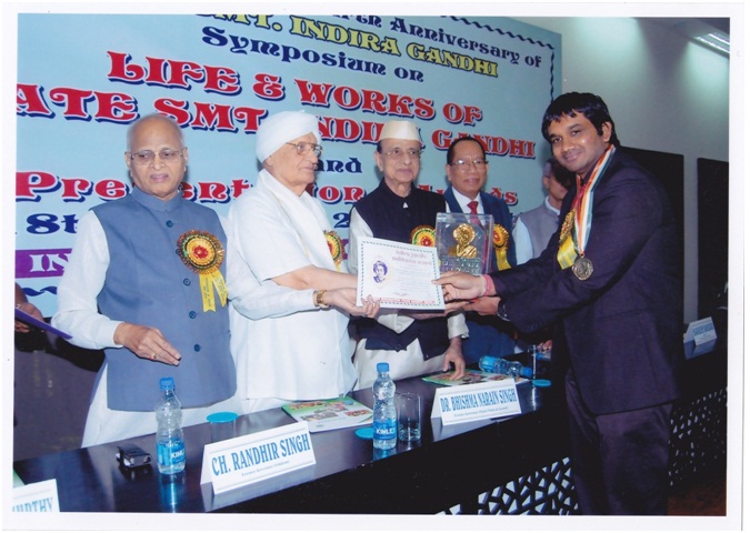 Indira Gandhi Sadbhavna Award and Gold Medal for excellence Indira Gandhi Sadbhavna Award and Gold Medal for excellence
